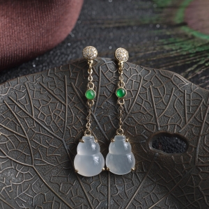 18K冰种翡翠葫芦耳坠