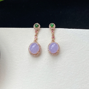 18K糯种紫罗兰翡翠耳坠