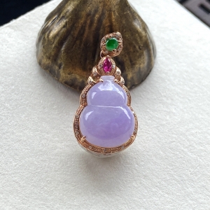 18K糯种紫罗兰翡翠葫芦吊坠