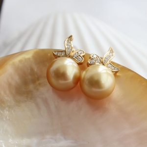 18k海水金色珍珠耳坠