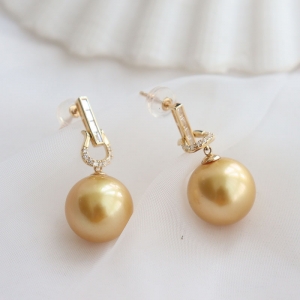 18k海水金色珍珠耳坠