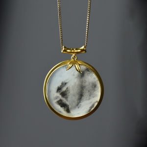 18K籽料和田玉青花竹节吊坠