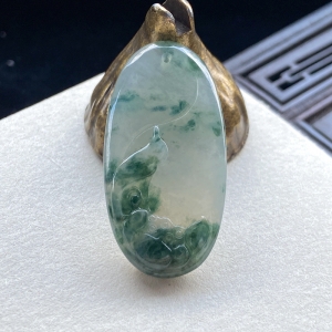 冰种飘花翡翠一品清廉吊坠