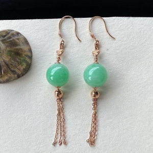 18K糯种浅绿翡翠圆珠耳坠