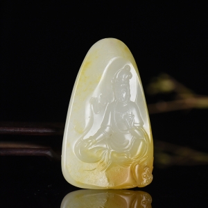 籽料和田白玉观音吊坠