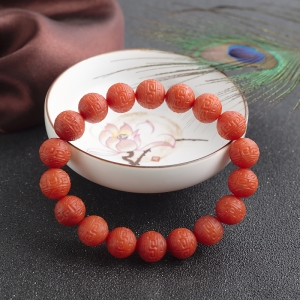 11.5mm柿子红南红回纹珠单圈手串
