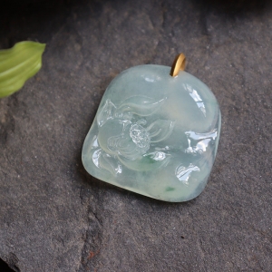 18k冰种飘花翡翠一品清廉吊坠