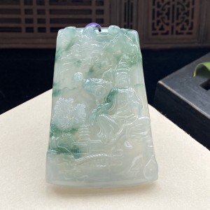 冰种飘花翡翠观音吊坠