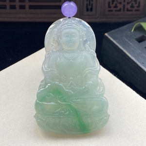 冰种飘翠翡翠度母吊坠