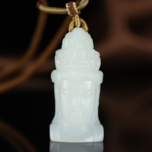 山流水料和田羊脂白玉观音吊坠