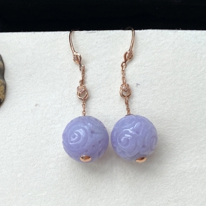 18K糯种紫罗兰圆珠翡翠耳坠