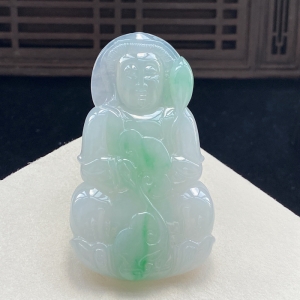 糯冰种飘翠翡翠观音吊坠