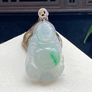 18K冰种飘翠翡翠弥勒佛吊坠