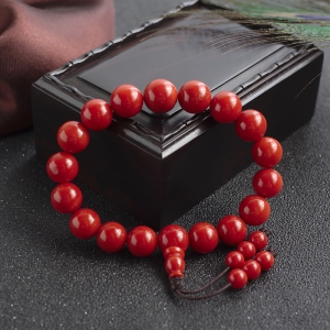 10mm沙丁牛血红珊瑚单圈手串