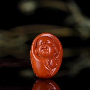 柿子红南红弥勒佛吊坠