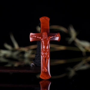 柿子红南红十字架吊坠