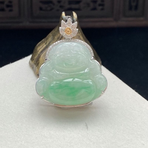 18K糯冰种飘翠翡翠弥勒佛吊坠