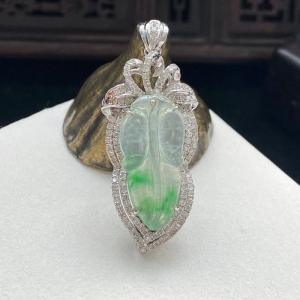 18K冰种飘翠翡翠金枝玉叶吊坠