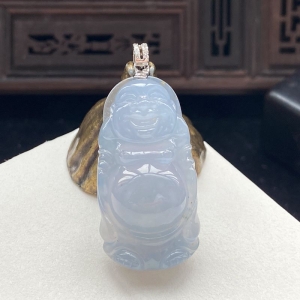 18K糯冰种浅紫罗兰翡翠站佛吊坠