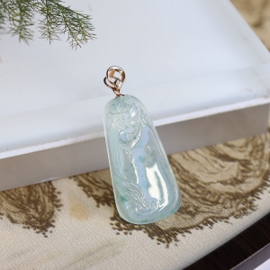 18k冰种飘花翡翠一品清廉吊坠