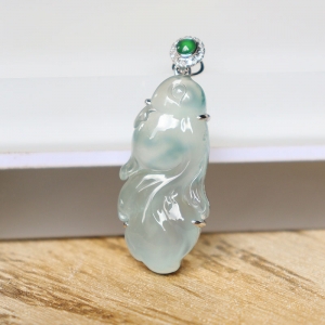 18k冰种飘花翡翠金玉满堂吊坠
