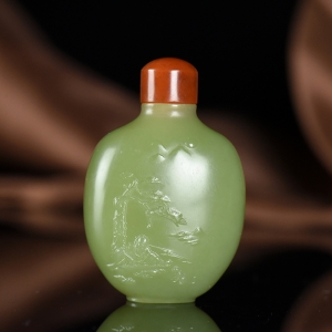 山料和田黄玉高山流水鼻烟壶手把件