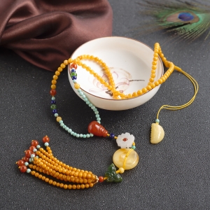 4mm鸡油黄蜜蜡毛衣链