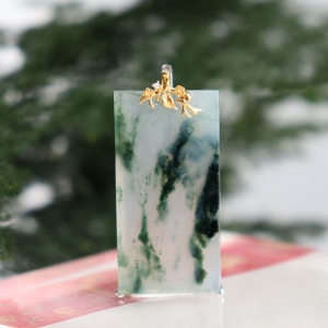 18k冰种飘花翡翠无事牌吊坠