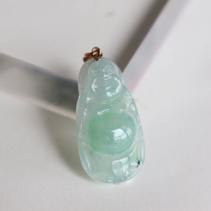 18k糯冰种浅绿翡翠弥勒佛吊坠