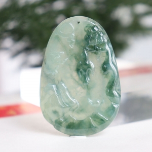 糯冰种飘花翡翠喜上枝头吊坠