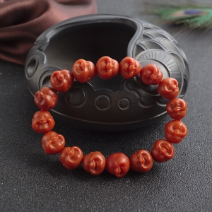 柿子红南红佛头珠单圈手串
