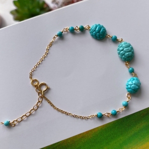 14k中高瓷蓝色绿松石富甲天下手链