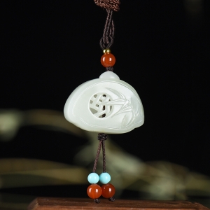 山流水料和田白玉竹节香囊吊坠