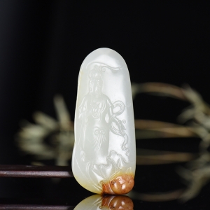 籽料和田白玉观音吊坠