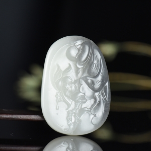 籽料和田玉青花荷韵吊坠