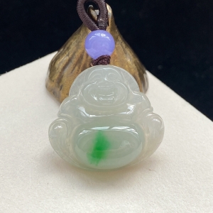 糯冰种飘翠翡翠弥勒佛吊坠