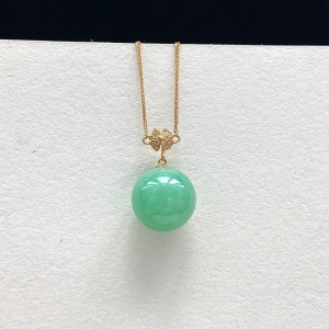 18K糯种豆绿翡翠圆珠项链