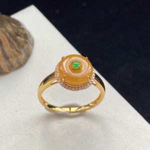 18K黄翡平安扣戒指