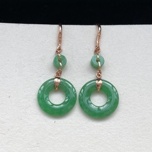 18K糯种豆绿翡翠平安扣耳坠