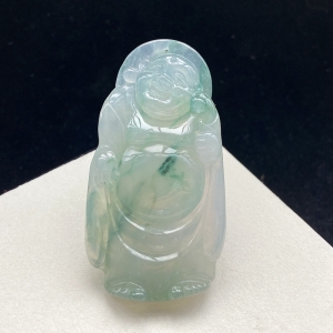 冰种飘花翡翠弥勒佛吊坠