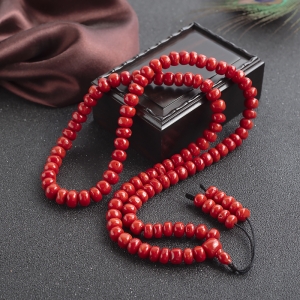 沙丁牛血红珊瑚鼓珠108佛珠