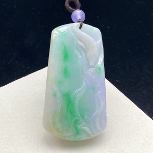 糯种浅春带彩翡翠连年有余吊坠