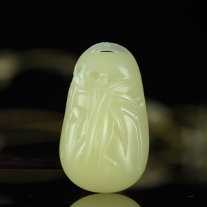 山料和田黄玉竹报平安吊坠