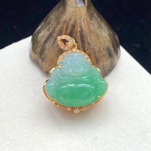 18K糯种浅绿翡翠弥勒佛吊坠