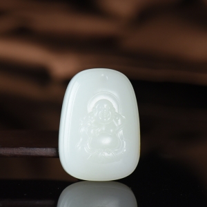 山流水料和田白玉弥勒佛吊坠