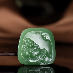 山料和田碧玉猫眼弥勒佛吊坠