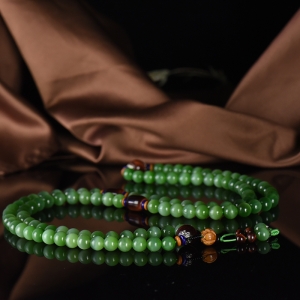 9mm山料和田碧玉猫眼108佛珠