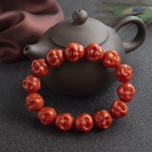 柿子红南红佛头珠单圈手串