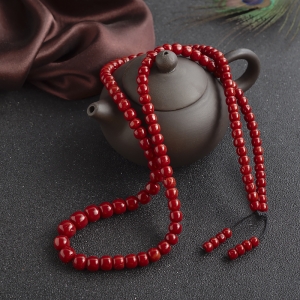 沙丁牛血红珊瑚桶珠塔链
