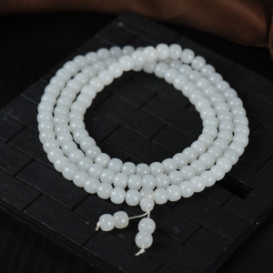 籽料和田白玉老形珠108佛珠